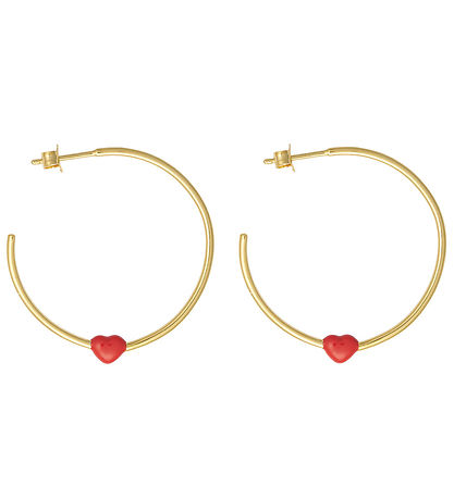Design Letters Earrings - Little BIG Love Hoops - Gold/Red
