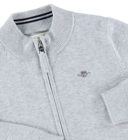 GANT Cardigan - Shield Cotton Zip - Knitted - Light Grey Melange