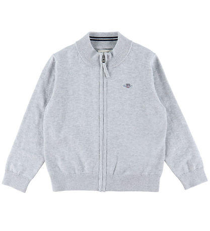 GANT Cardigan - Shield Cotton Zip - Knitted - Light Grey Melange
