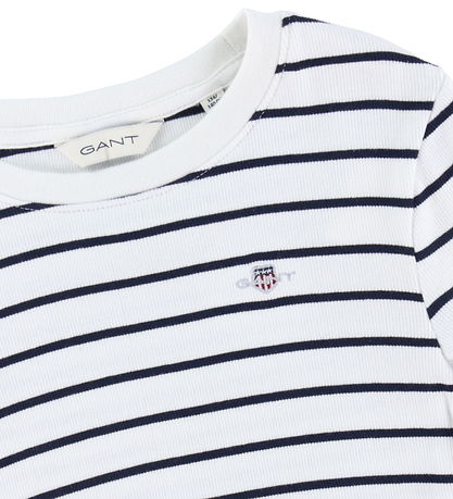 GANT T-shirt - Striped Shield Slim - Rib - Eggshell GANT T-shirt - Striped Shield Slim - Rib - Eggshell