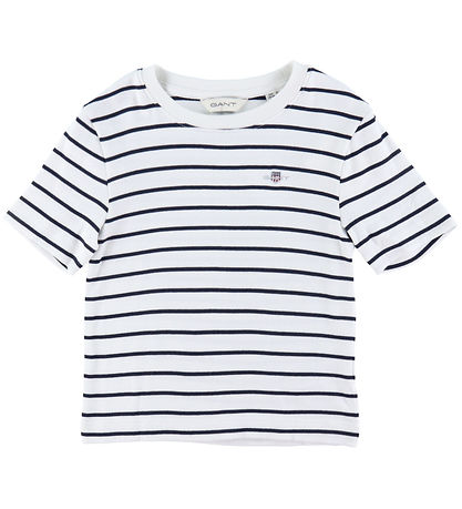 GANT T-shirt - Striped Shield Slim - Rib - Eggshell GANT T-shirt - Striped Shield Slim - Rib - Eggshell
