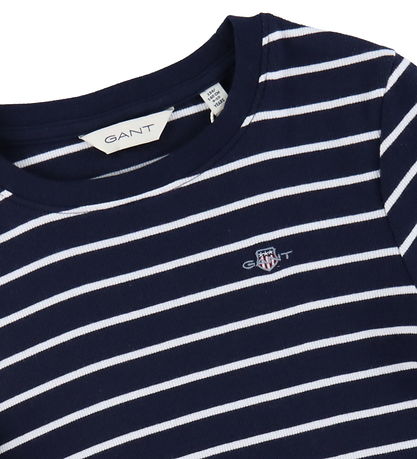 GANT T-shirt - Striped Shield Slim - Rib - Evening Blue