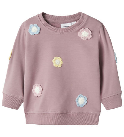 Name It Sweatshirt - NbfTella - Elderberry w. Flowers Name It Sweatshirt - NbfTella - Elderberry w. Flowers