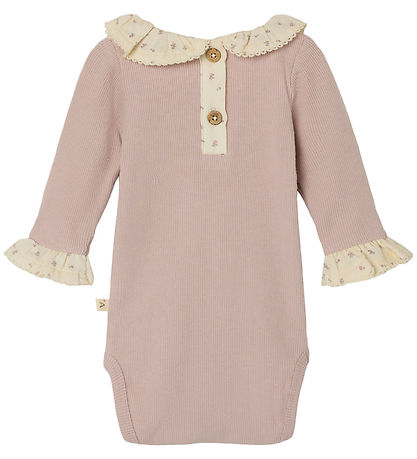 Lil' Atelier Bodysuit L/Æ - Rib - NbfTrine - Shadow Gray w. Ruff