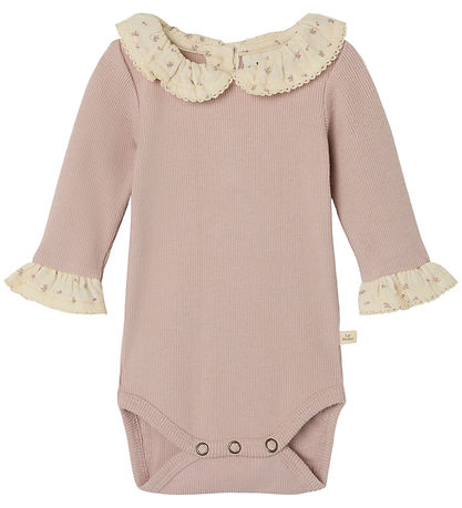 Lil' Atelier Bodysuit L/Æ - Rib - NbfTrine - Shadow Gray w. Ruff