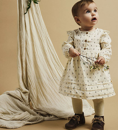 Lil' Atelier Bodykleid L/Æ - NbfRaisa - Turteltaube m. Blumen
