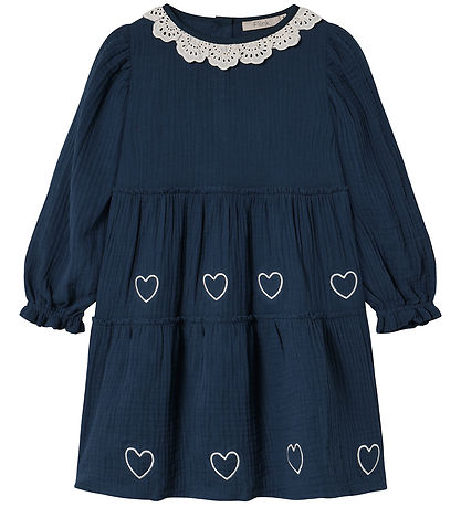 Fliink Jurk - Mousseline - Elmo Heart - Insignia Blue/zandschelp