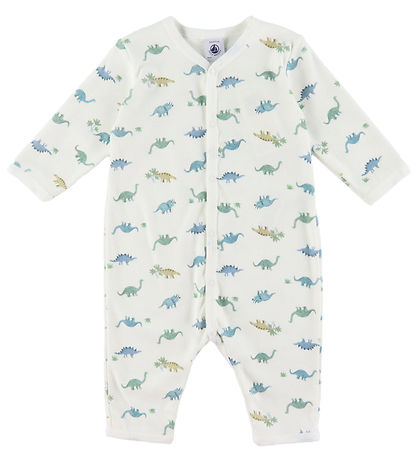 Petit Bateau Pyjamasdräkt - Marshmallow/Blå m. Dinos