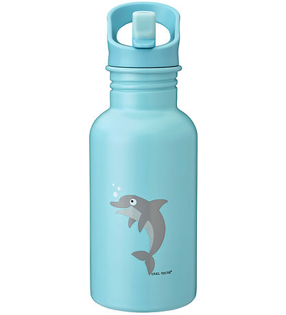 Carl Oscar Water Bottle - Steelish - 500 mL - Blue w. Dolphin