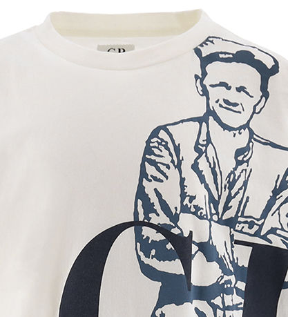 C.P. Company T-shirt - Gauze White w. Dusty Blue/Navy