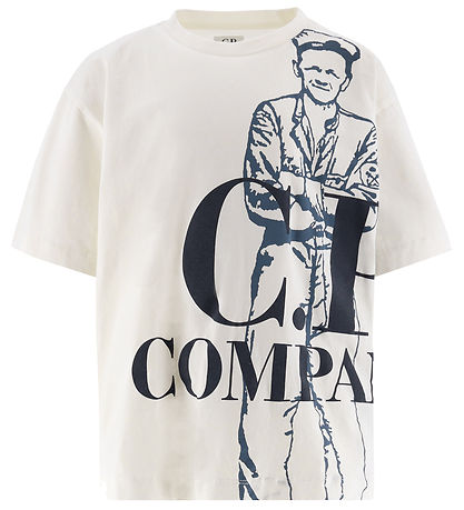 C.P. Company T-shirt - Gauze White w. Dusty Blue/Navy