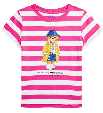 Polo Ralph Lauren T-Shirt - Pink/Weiß gestreift m. Kuscheltier