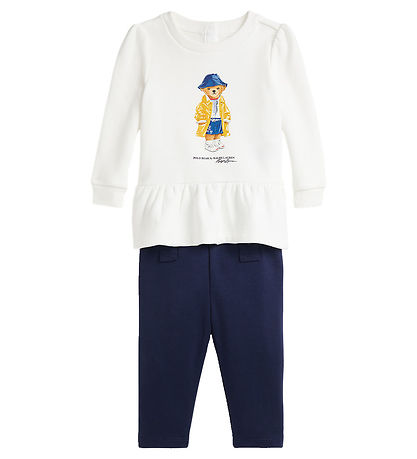 Polo Ralph Lauren Sweatshirt/Leggings - Vit/Marinblå m. Gosedjur