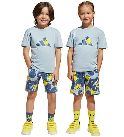 adidas Performance T-Shirt/Sweatshorts - Blau/Gelb m. Smileys adidas Performance T-Shirt/Sweatshorts - Blau/Gelb m. Smileys