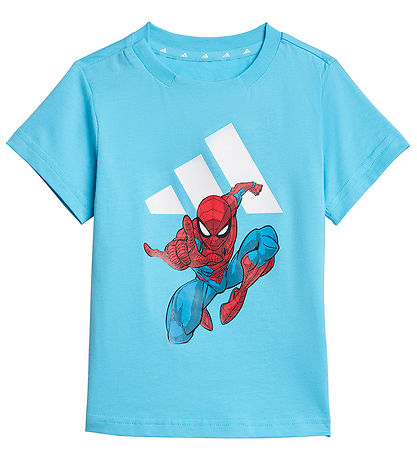 adidas Performance T-Shirt/Shorts - Marvel - Helles Cyan/Weiß m.