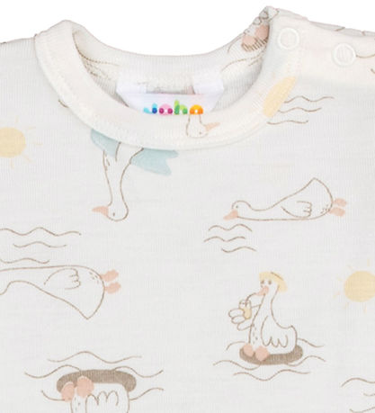 Joha Bodysuit k/æ - Wool/Silk - Off White w. Print