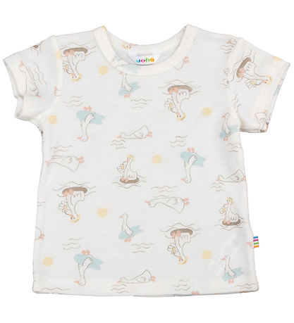 Joha T-shirt - Wool/Silk - Off White w. Print