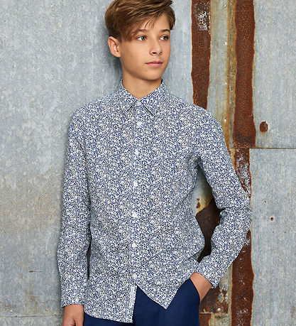 Hound Shirt - White/Blue w. Flowers