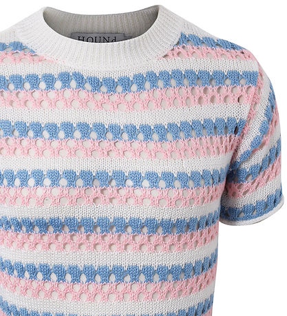 Hound Kleid - Strick - Rosa/Weiß/Blau Gestreift m. Lochmuster
