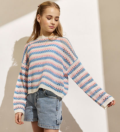 Blouse Hound - Tricoté - Rose/Blanc/Bleu à Rayures av. Pointelle Blouse Hound - Tricoté - Rose/Blanc/Bleu à Rayures av. Pointelle