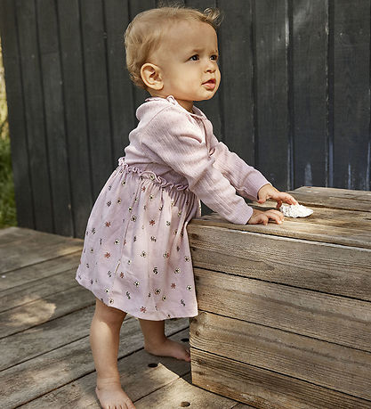 Minymo Bodysuit w. Skirt L/æ - Burnished Lilac w. Pointelle