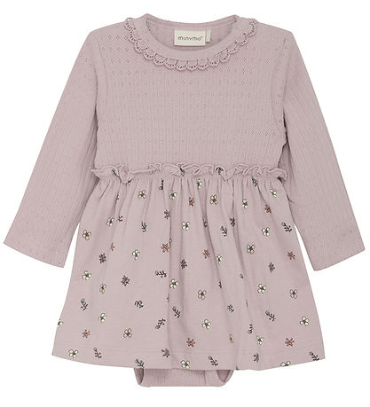 Minymo Bodysuit w. Skirt L/æ - Burnished Lilac w. Pointelle