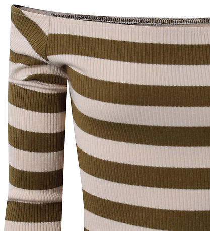 Hound Blouse - Off-shoulder - Army Green/Beige Striped