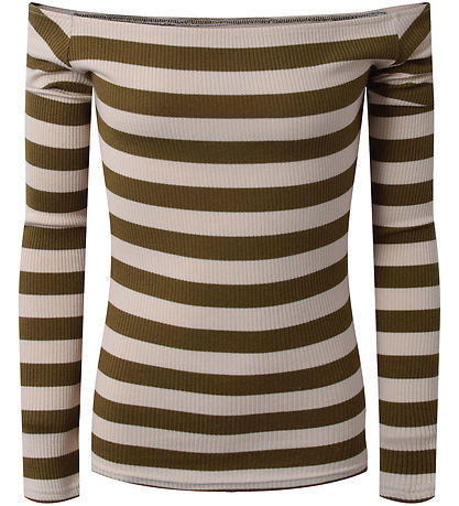 Hound Blouse - Off-shoulder - Army Green/Beige Striped