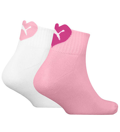Puma Socks - Kids Quarter - 2-Pack - White/Pink w. Heart Logo