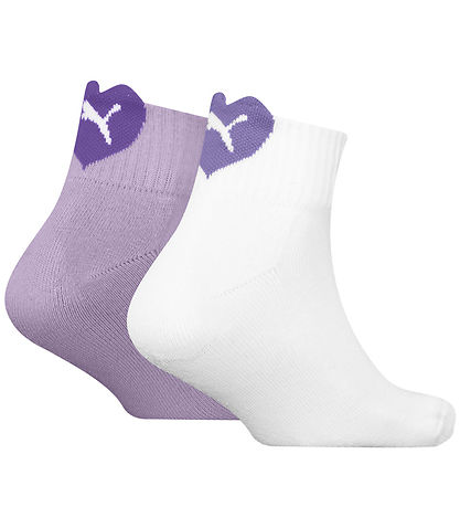 Puma Ankle Socks - 2-Pack - Kids Quarter - Purple/White w. Heart