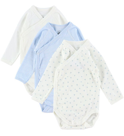 Petit Bateau Wrap Bodysuits l/s - 3-Pack - White/Blue