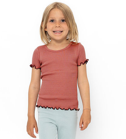 Minimalisma T-shirt - Rib - Silk/Cotton - Flower - Antique Red/