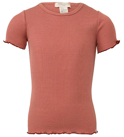 Minimalisma T-shirt - Rib - Silk/Cotton - Flower - Antique Red/