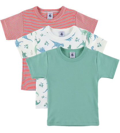 Petit Bateau T-shirt - 3-Pack - Green/Red