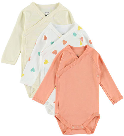 Petit Bateau Romper l/s - 3-pack - Roze/Geel
