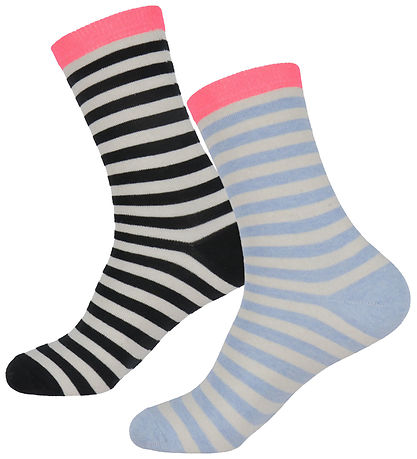 Mads Nørgaard Socks - 2-Pack - Stripe Mix - Black/Light Blue