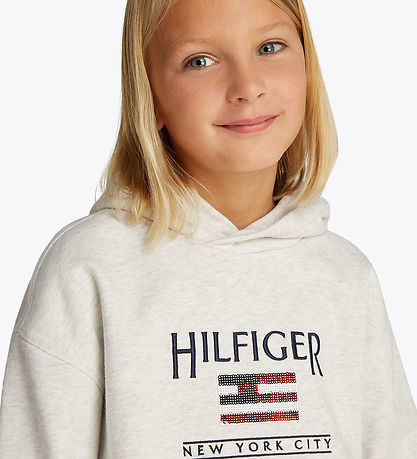 Tommy Hilfiger Hoodie - Cropped - Sequin Flag - Snow White H