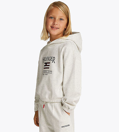 Tommy Hilfiger Hoodie - Cropped - Sequin Flag - Snow White H