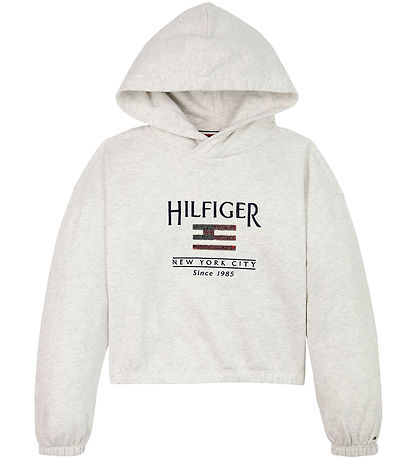 Tommy Hilfiger Hoodie - Cropped - Sequin Flag - Snow White H