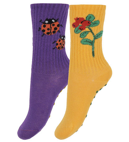Mini Rodini Socks - Rib - 2-Pack - Anti-Slip - Lingonberries -