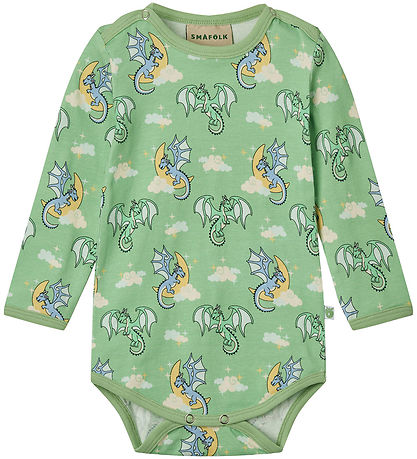Småfolk Bodysuit L/æ - Sage w. Sleeping Dragons