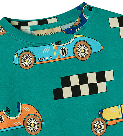 Småfolk T-shirt - Teal w. Racing cars Småfolk T-shirt - Teal w. Racing cars