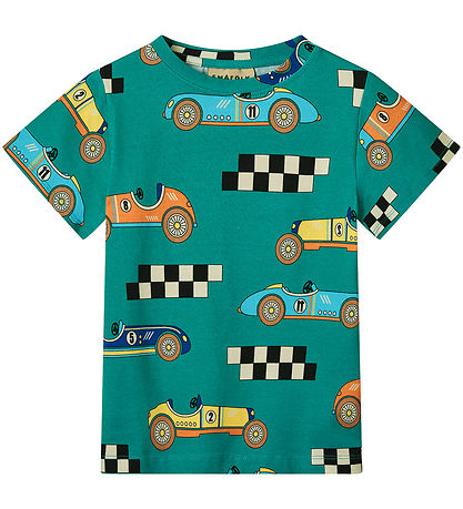 Småfolk T-shirt - Teal w. Racing cars Småfolk T-shirt - Teal w. Racing cars