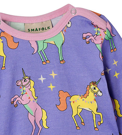 Småfolk Bodysuit L/æ - Purple Delight w. Unicorns