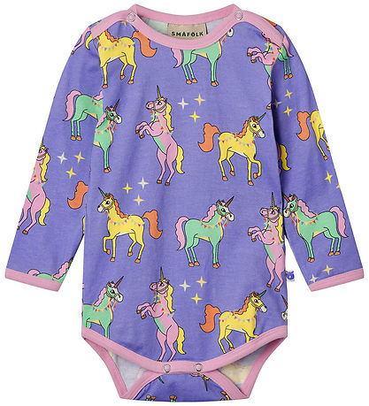 Småfolk Bodysuit L/æ - Purple Delight w. Unicorns