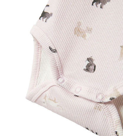 Name It Bodysuit L/æ - Rib - NbfBrigit - Light Lilac w. Cats