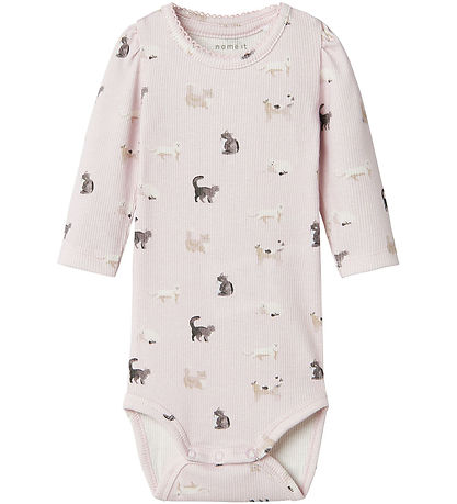 Name It Bodysuit L/æ - Rib - NbfBrigit - Light Lilac w. Cats