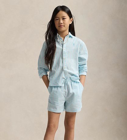 Polo Ralph Lauren Shorts - Linnen - Lichtblauw/Wit Gestreept Polo Ralph Lauren Shorts - Linnen - Lichtblauw/Wit Gestreept