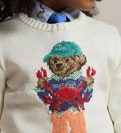 Polo Ralph Lauren Blouse - Knitted - White w. Soft Toy Polo Ralph Lauren Blouse - Knitted - White w. Soft Toy