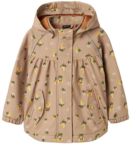 Name It Softshelljacke m. Fleece - NmfAlfa08 - Light Taupe/Lemon